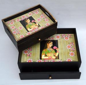 ร้อนขายที่สวยงามตกแต่งสติกเกอร์ที่มีสีสันเคลือบไม้ให้บริการถาดที่มีวาด - Product Image 2