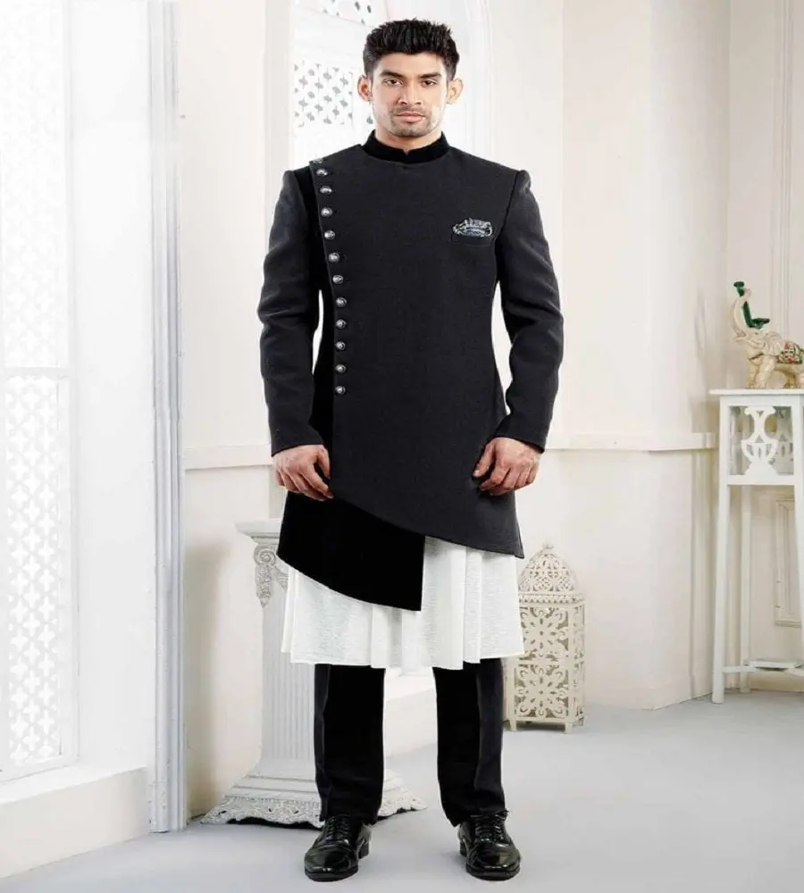 Uomo elegante di Lusso Indiano del progettista di Usura Dello Sposo Indowestern Sherwani