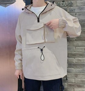 2022 hommes Nylon Polyester demi fermeture éclair à capuche multi-poches veste zippée avec techniques brodées respirant grande taille - Product Image 2