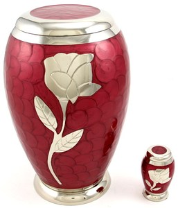 American Style Red Brass Cremation Urn Silver Rose Engraving for Adult Human Ashes Decorative <b>Memorial</b> Funeral Burial Container - Product Image 1