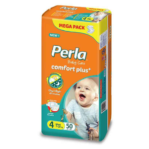 Couches pour bébé PERLA n°4 - Absorption de surface sèche en pulpe de cellulose et SAP japonais, protection anti-fuites, motif imprimé, pour 12-18 kg - Product Image 1