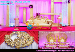 Impresionante Decoración de Escenario para Bodas Indias, Glamorosa Decoración Dorada en 3D para Bodas, Tendencia en Bodas Musulmanas, Conjunto de Escenario Dorado, Canadá - Product Image 4