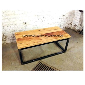 Table basse rectangulaire en bois d'acacia en métal noir pour salons vente directe d'usine d'OEM faite à la main - Product Image 2