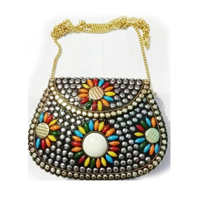Mosaic Indian Style Bohemian Messenger Bags Luxury Evening Metal Clutch Bags Women's Boho Wedding Handmade Purse Pearl Frame - Product Image 1