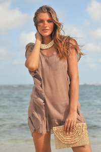Summer Bohemian Tunic & Tops Fashion Ruffle Short Sleeve 100% Cotton Casual Beach <b>Cover</b> <b>Dress</b> - Product Image 3