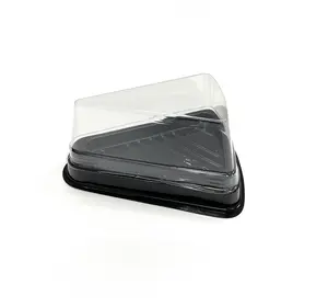 Zwarte Basis Driehoek Plastic Plakjes Cake Verpakking Lade Met Deksel