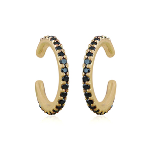 Manchette d'oreille en or jaune 14 carats avec diamant noir naturel, design de créateur, unisexe, bijoux fins, manchette d'oreille sans perçage - Product Image 1