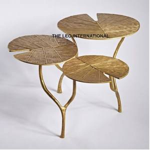 Otros Accesorios para Muebles, Mesa de Centro de Hierro y Vidrio Transparente, Diseño Contemporáneo con Base en Forma de Árbol, Color Dorado, Forma Redonda - Product Image 4