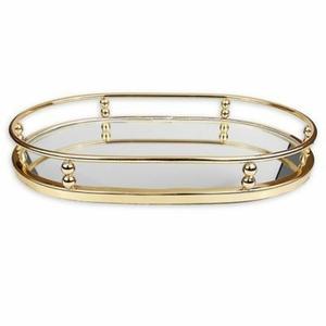 Plateau à miroir de service ovale en métal laiton antique - Product Image 1