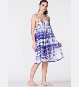 เดรสสั้นผ้าเรยอนพิมพ์ลายการ์ตูนสไตล์โบฮีเมียนสำหรับผู้หญิงช่วงฤดูร้อน ทำมือแบบย้อมสี - Product Image 1