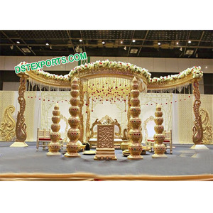 Ensemble de mandap en fibre de verre avec sculpture de paon, design professionnel, taille personnalisée, dernier modèle de mandap sculpté en paon, piliers de mandap, Australie - Product Image 1