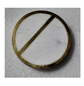 OEM/ODM posavasos de cocina Diseño de mármol posavasos redondo con borde dorado productos de gran venta para 2024 - Product Image 1