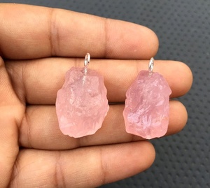 Colgante de plata de ley 92,5 con piedras preciosas sin tratar, joyería hecha a mano, cuarzo rosa Natural, de alta calidad, 2 piezas - Product Image 4