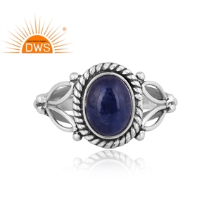 Vente chaude oxydé en argent Sterling naturel Lapis Lazuli pierre précieuse déclaration bague bijoux pour femmes cadeau pour elle - Product Image 1