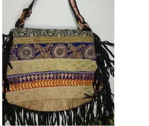 Hint Vintage el yapımı mavi ethanic askılı çanta çapraz vücut pamuk omuz hippi Boho hippi Sling çanta