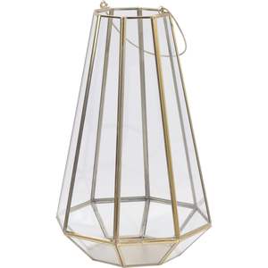 Gold Metal and <b>Glass</b> Geometric Lantern for Home Decoration Elegant <b>Candle</b> Holders & <b>Jars</b> for Christmas for Festive Décor - Product Image 1