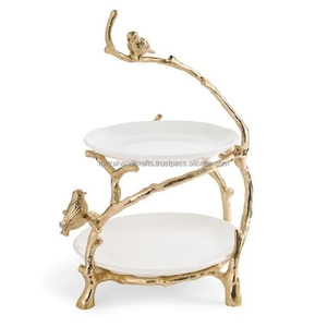 เค้กสีทองและพิซซ่ายืนคัพเค้กและของหวานการออกแบบนกหรูหรา2ชั้นยืนเค้กและผลไม้ยืนโลหะยืน - Product Image 1