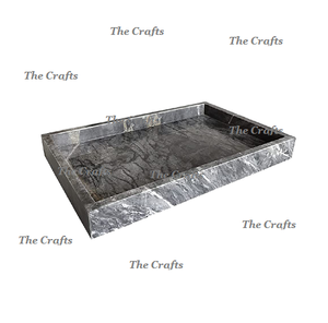 Plateau décoratif en marbre blanc de conception fabuleuse pour le plateau de service de thé et de café de collations de nourriture avec des poignées d'or - Product Image 6