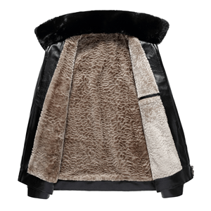 เสื้อผ้าฤดูหนาวคุณภาพสูงสำหรับผู้ชาย แจ็คเก็ตหนังพรีเมียมบุขนหนาเพื่อความอบอุ่นและหรูหราสูงสุด - Product Image 3