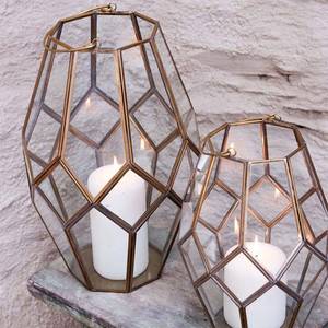 High Quality Asymmetric Antique <b>Brass</b> Geometric Glass <b>Lantern</b> Luxury Modern Indoor - Product Image 1