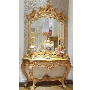 Mesa Consola Antigua de Diseño Europeo Clásico de Lujo, Hecha de Madera Maciza Tallada a Mano, Muebles para Sala de Estar, Hotel, Apartamento - Product Image 1