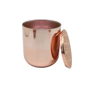 Tasse de cire de bougie ronde en métal de luxe avec couvercle Design martelé unique pour les mariages et autres occasions spéciales - Product Image 1