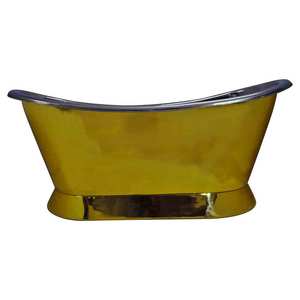 Bañera de latón Bateau con interior de níquel pulido, bañera independiente de lujo para remojar, bañera hecha a mano para baño - Product Image 2
