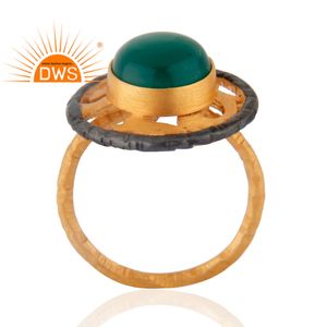 Hot Selling Fashion Ring Wholesale Green Onyx Gemstone 22k <b>Gold</b> Plated Handmade Brass Ring Jewelry Supplier - Product Image 2