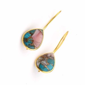 Naturel Rose Opale Cuivre Turquoise Femmes Argent Personnalisé Bijoux Usine Poire 12x16mm Personnalisé 925 Argent Sterling Dangle Boucle D'oreille - Product Image 2