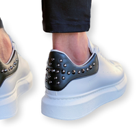 Baskets pour hommes en cuir véritable à semelle haute et clous, Blanc Noir, style décontracté urbain streetwear, faites à la main, qualité supérieure, tendance automne, Arch