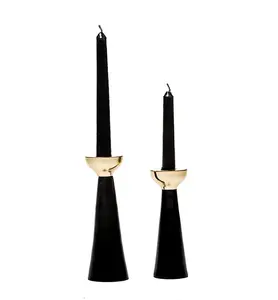 Pabrik India mewah Set logam dari 2 tongkat lilin Tulip pemegang dalam warna hitam dan emas untuk rumah acara pernikahan dekorasi
