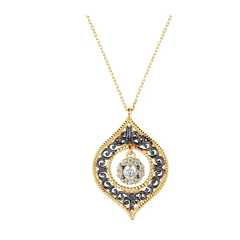 14K Solid Gold Art Ottoman Traditional Fashion Charm Necklace