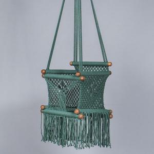 Baby Swing Chair in Macrame Made in Green Color Cotton and Sustainable Native Wood - Product Image 1