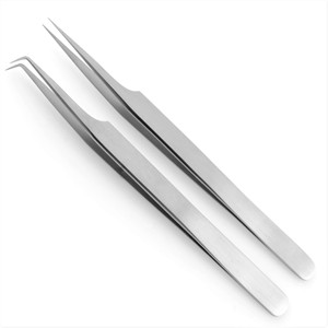 Pince à épiler à double courbure en acier inoxydable de haute qualité Pointe en fibre antidérapante avec points droits Marque privée - Product Image 4
