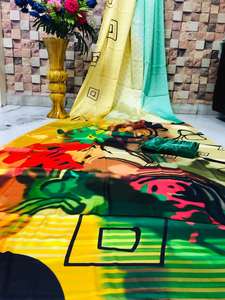 Dernier créateur indien Katan Saree pour femmes Wedding Party Wear Georgette Silk Embroidery Work Sari Blouse Viscose Rayon - Product Image 5