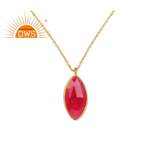 Collier en pierre précieuse naturelle en plaqué or pour femmes, pierre précieuse, calcédoine rose, argent 925, 14k, chaîne avec pendentif, pour dames, fabrication de bijoux - Product Image 1
