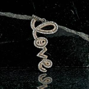 14K oro pavé diamante oxidado 925 Plata inicial amor hecho a mano colgante joyería fina al por mayor, colgante de regalo de cumpleaños - Product Image 4