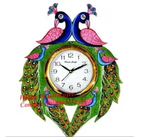 ヴィンテージインド木製手渇望美しい非常に珍しい孔雀の形の壁掛け時計/時計