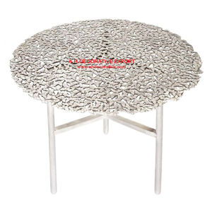 Table luxueuse plaquée en aluminium et argent, 3 pieds, support, pour le salon, finition brillante, salon, design de luxe, exposition décorative - Product Image 1