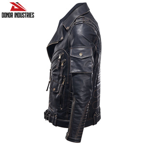 Waterproof Canvas Cow Leather <b>Jacket</b> for Men Custom Color <b>Slim</b> <b>Fit</b> Stand Collar Leather <b>Jackets</b> - Product Image 2