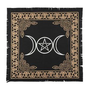 Altar Cloth Tarot Spread Triple Moon Pentacle Gold Black Square Print Cotton Handmade Wiccan Home Decor By Indian Consigners - Product Image 1