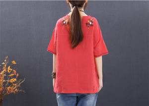 Nuevas llegadas, Túnica informal elegante para mujer, Top de manga corta, cuello redondo, patrones tejidos, tela teñida natural lisa de alta calidad - Product Image 5