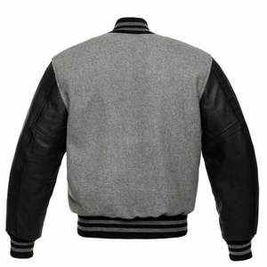 Chaqueta de béisbol con mangas de cuero negro y lana gris para hombre, chaqueta prémium de equipo universitario, Letterman - Product Image 2
