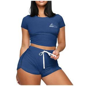 Azul claro Color de verano conjuntos de ropa de moda de algodón puro hecho Fitness conjuntos - Product Image 3