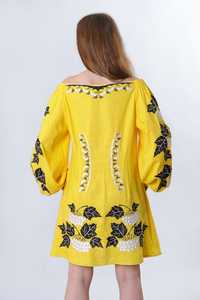 Vestido corto ucraniano amarillo sin tirantes de moda de verano caliente con bordado Nuevo estilo Patrón sólido Ajuste informal y relajante - Product Image 5