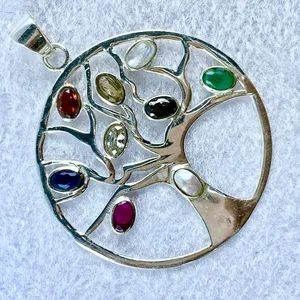 Tree Pendant With Multi Stone 925 Sterling Silver Pendant, Wholesaler Silver Jewelry India