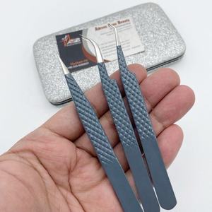 Pince à cils professionnelle japonaise en acier inoxydable avec poignée en diamant gris et pointe en fibre pointue pour extensions de cils - Product Image 3