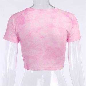 Tops cortos de mariposa rosa con tinte de corbata para mujer de calidad superior estilo informal hecho en fábrica - Product Image 5