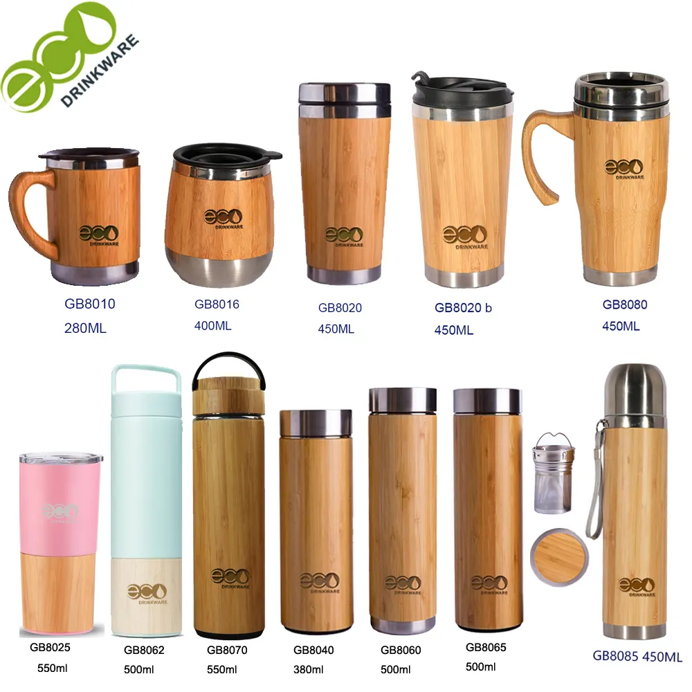 Botol Air Kosong Bambu Desain Baru BPA, Botol Air Bambu Dinding Ganda Eco 500 Ml