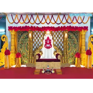 Decoraciones de escenario de boda de estilo indio, decoración de escenario tradicional de fibra tallada para bodas Malay